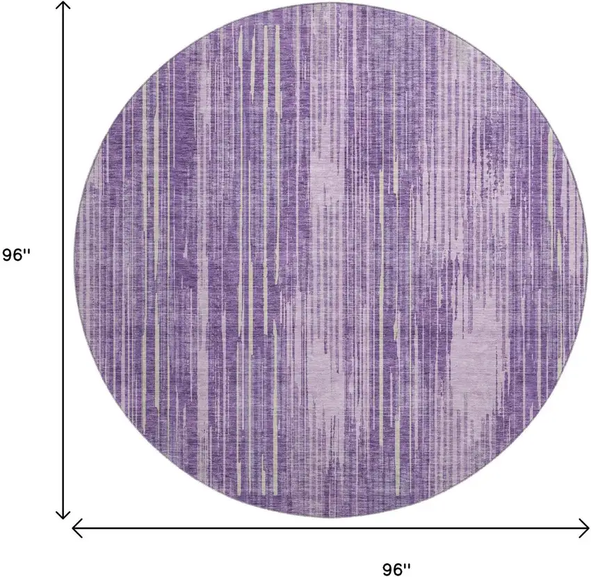 8' Purple And Lavender Striped Washable Round Rug With UV Protection Photo 9