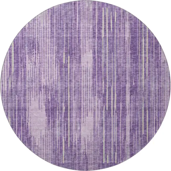 8' Purple And Lavender Striped Washable Round Rug With UV Protection Photo 3