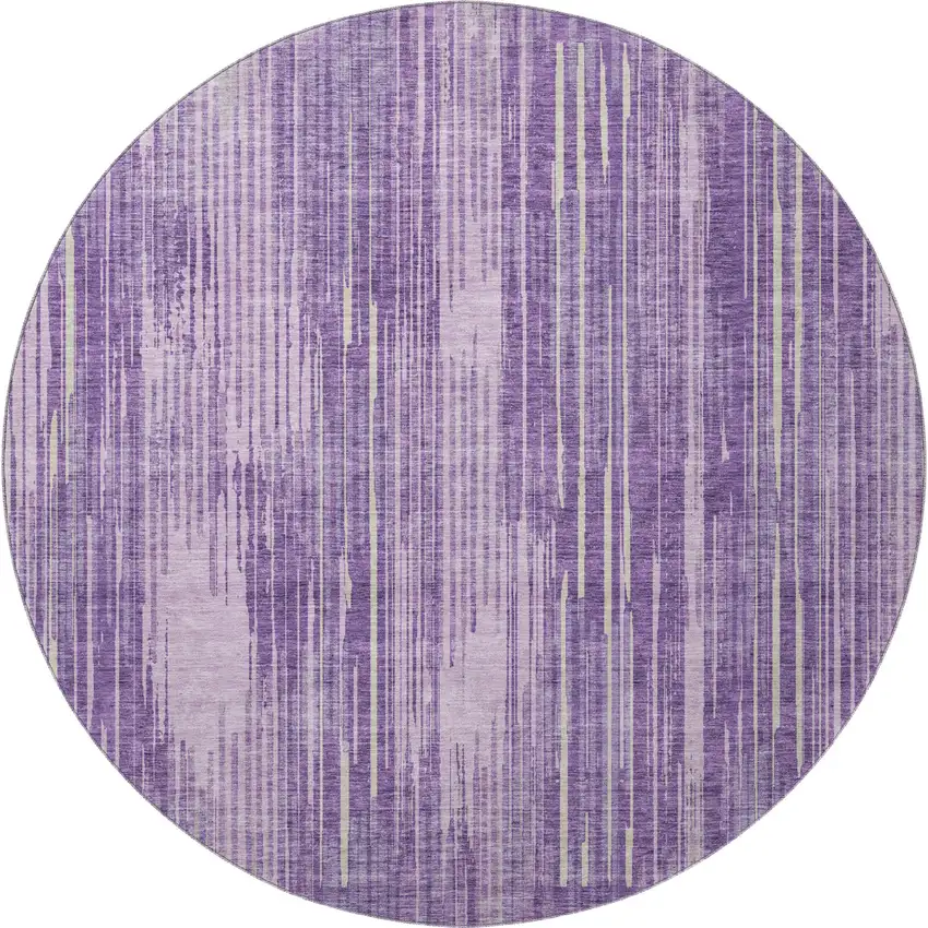 8' Purple And Lavender Striped Washable Round Rug With UV Protection Photo 3