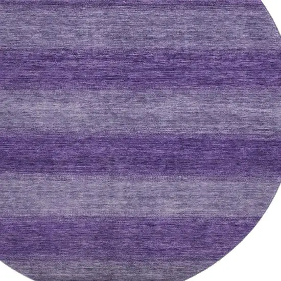 8' Purple And Lavender Striped Washable Round Rug With UV Protection Photo 2