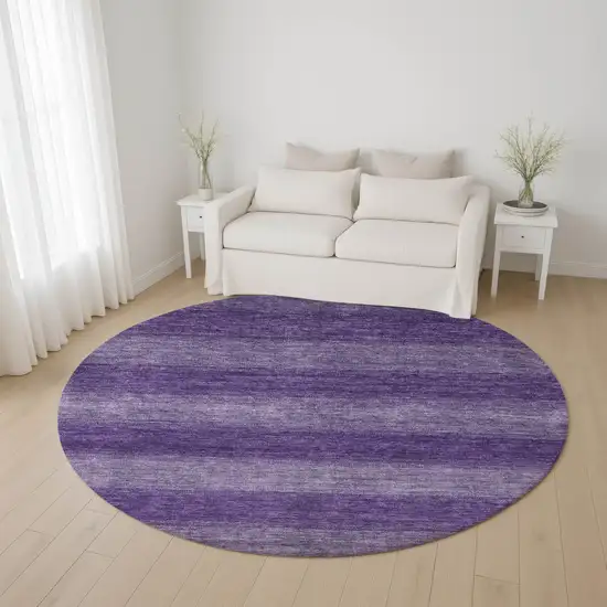 8' Purple And Lavender Striped Washable Round Rug With UV Protection Photo 4