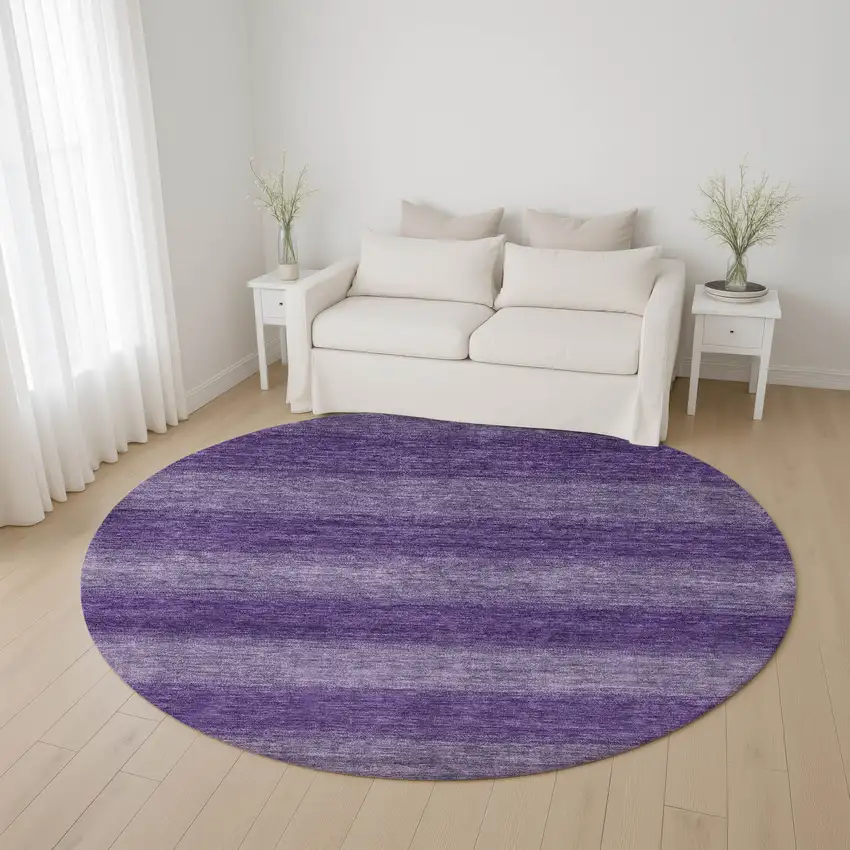 8' Purple And Lavender Striped Washable Round Rug With UV Protection Photo 4