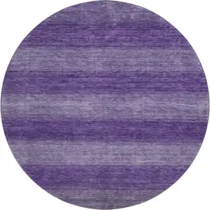 Photo of 8' Purple And Lavender Striped Washable Round Rug With UV Protection