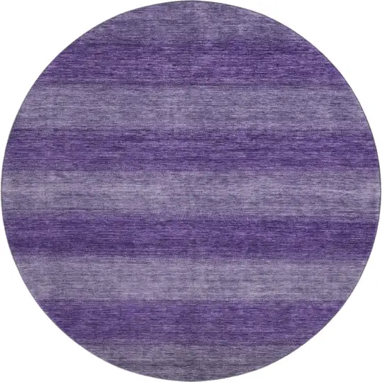 8' Purple And Lavender Striped Washable Round Rug With UV Protection Photo 1
