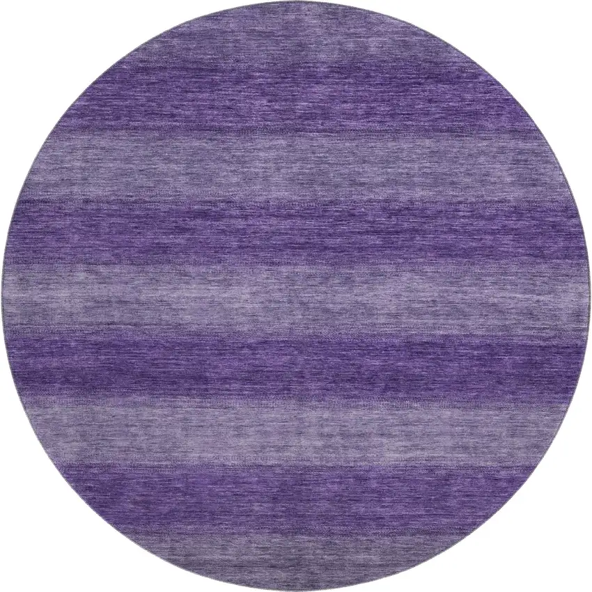8' Purple And Lavender Striped Washable Round Rug With UV Protection Photo 1