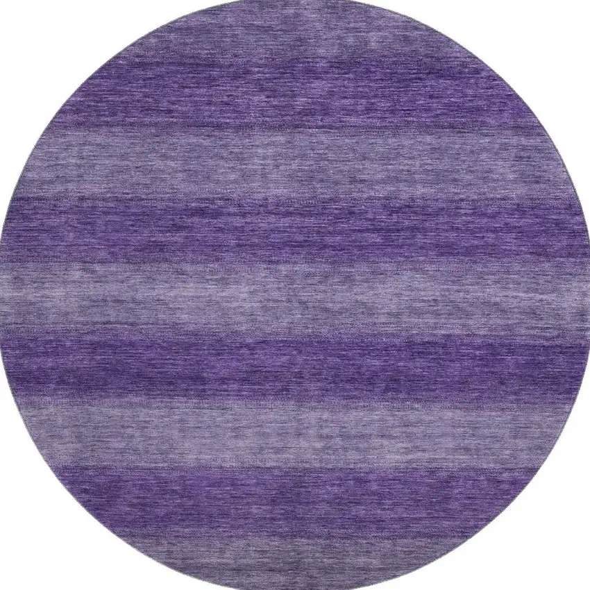 8' Purple And Lavender Striped Washable Round Rug With UV Protection Photo 3