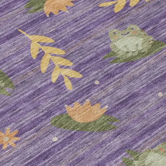 8' Purple And Lilac Round Botanical Leaves Washable Indoor Outdoor Area Rug Photo 4