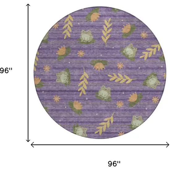 8' Purple And Lilac Round Botanical Leaves Washable Indoor Outdoor Area Rug Photo 5