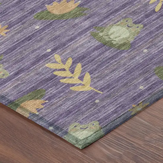8' Purple And Lilac Round Botanical Leaves Washable Indoor Outdoor Area Rug Photo 3