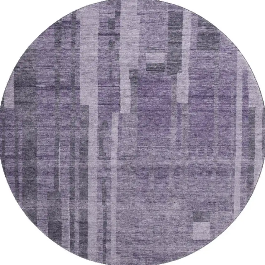 8' Purple And Lilac Striped Washable Round Rug With UV Protection Photo 3