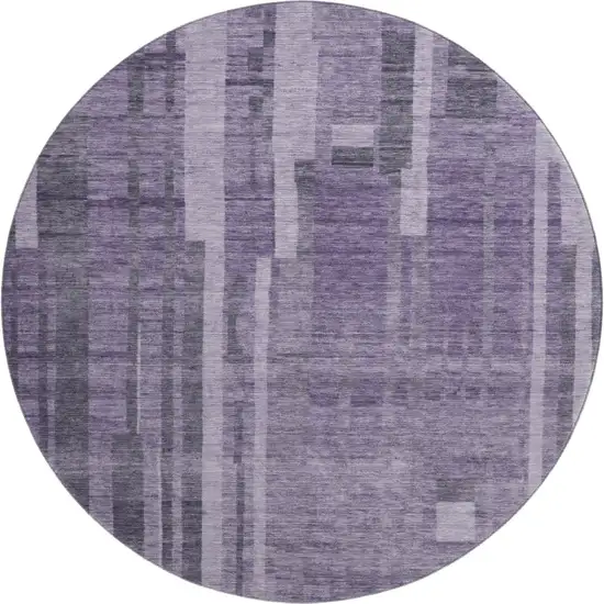 8' Purple And Lilac Striped Washable Round Rug With UV Protection Photo 1