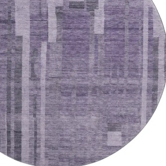 8' Purple And Lilac Striped Washable Round Rug With UV Protection Photo 2
