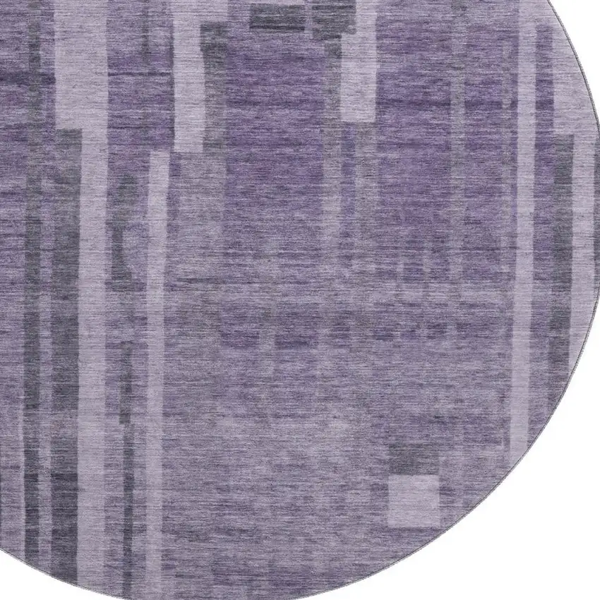 8' Purple And Lilac Striped Washable Round Rug With UV Protection Photo 2