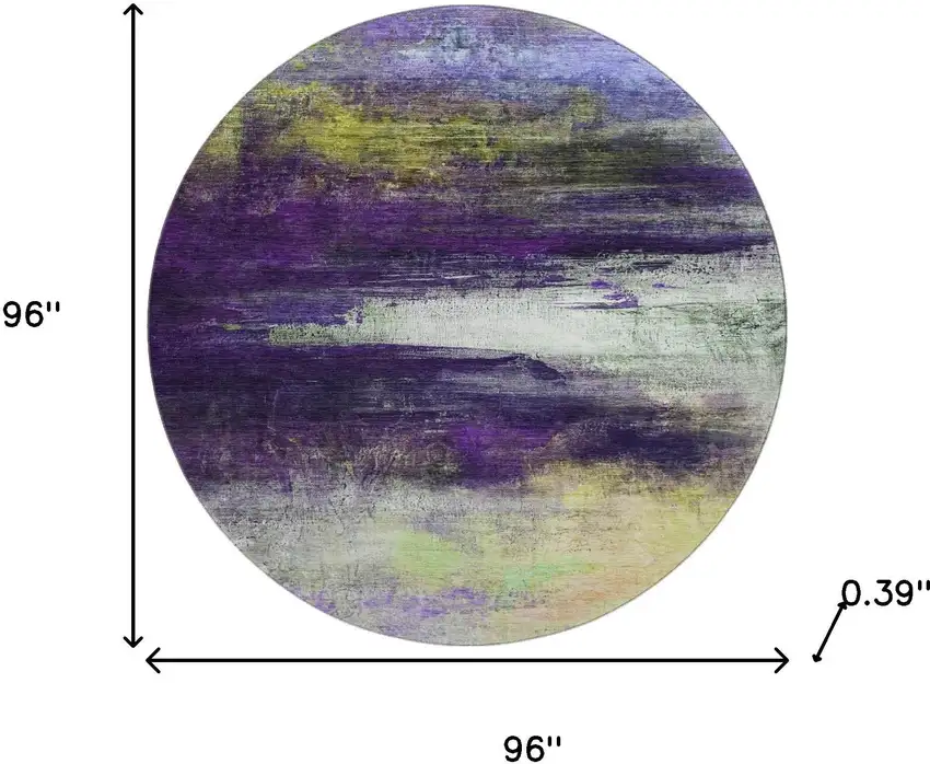 8' Purple And Lime Green Abstract Washable Round Rug With UV Protection Photo 8