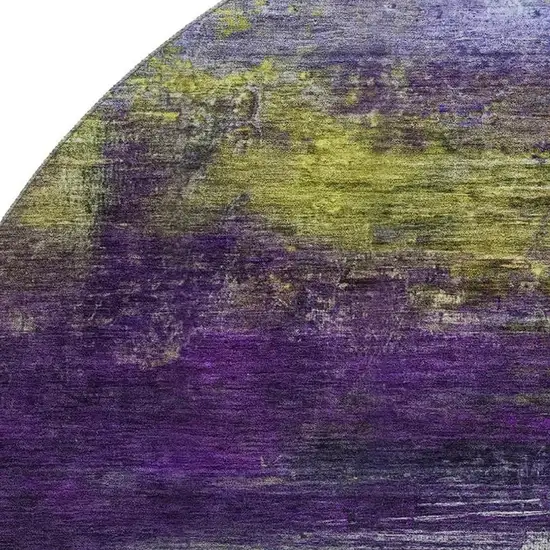 8' Purple And Lime Green Abstract Washable Round Rug With UV Protection Photo 3