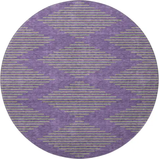 8' Purple And Lime Green Geometric Washable Round Rug With UV Protection Photo 2