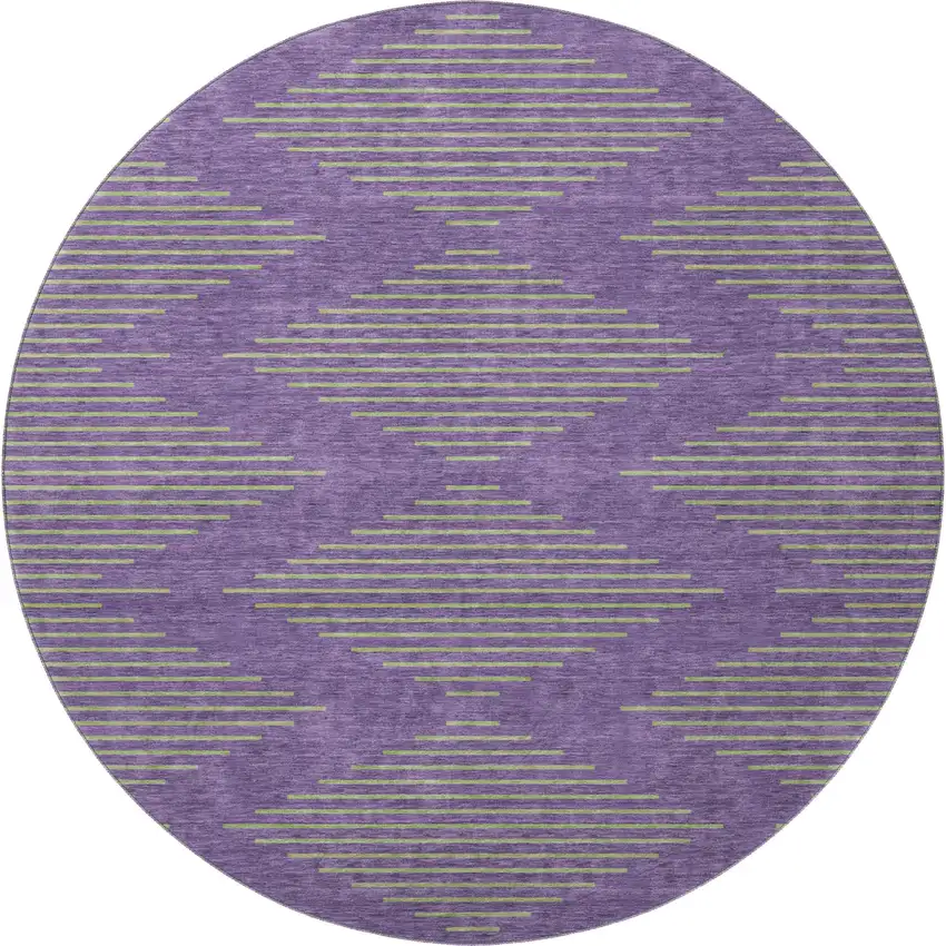 8' Purple And Lime Green Geometric Washable Round Rug With UV Protection Photo 2