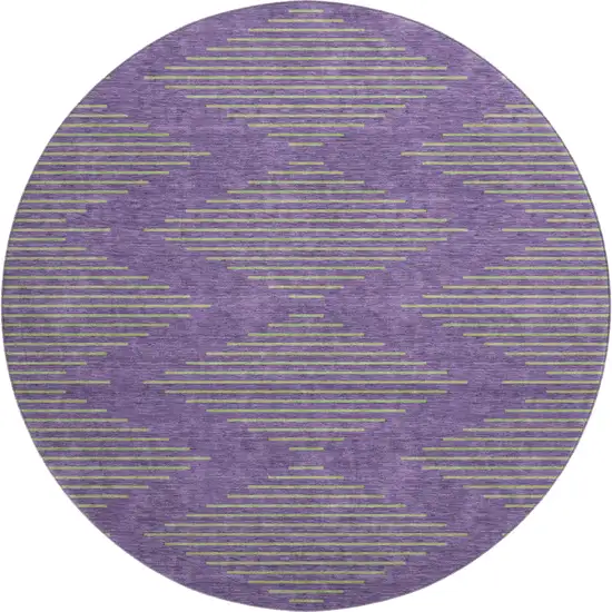 8' Purple And Lime Green Geometric Washable Round Rug With UV Protection Photo 1