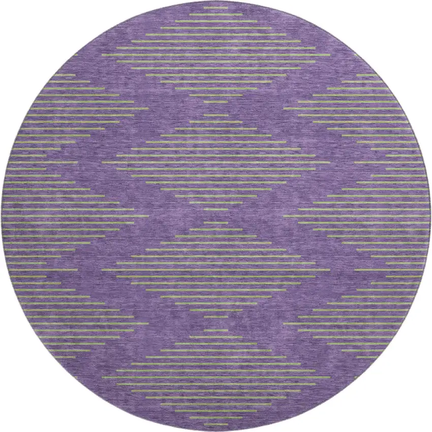 8' Purple And Lime Green Geometric Washable Round Rug With UV Protection Photo 1