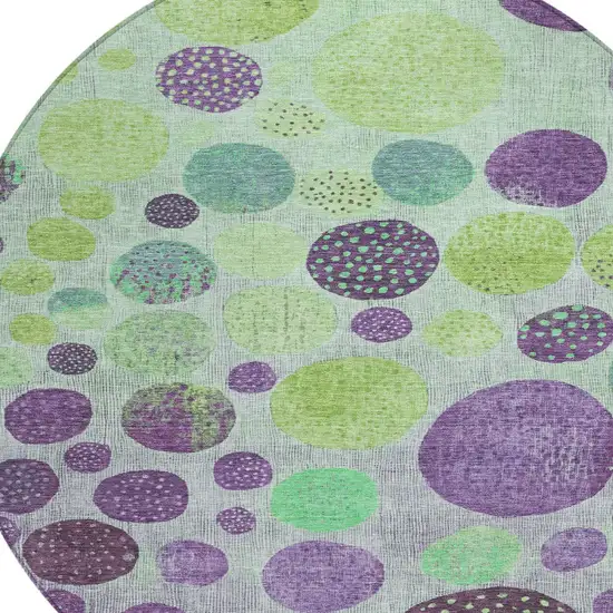 8' Purple And Lime Green Round Geometric Washable Indoor Outdoor Area Rug Photo 7