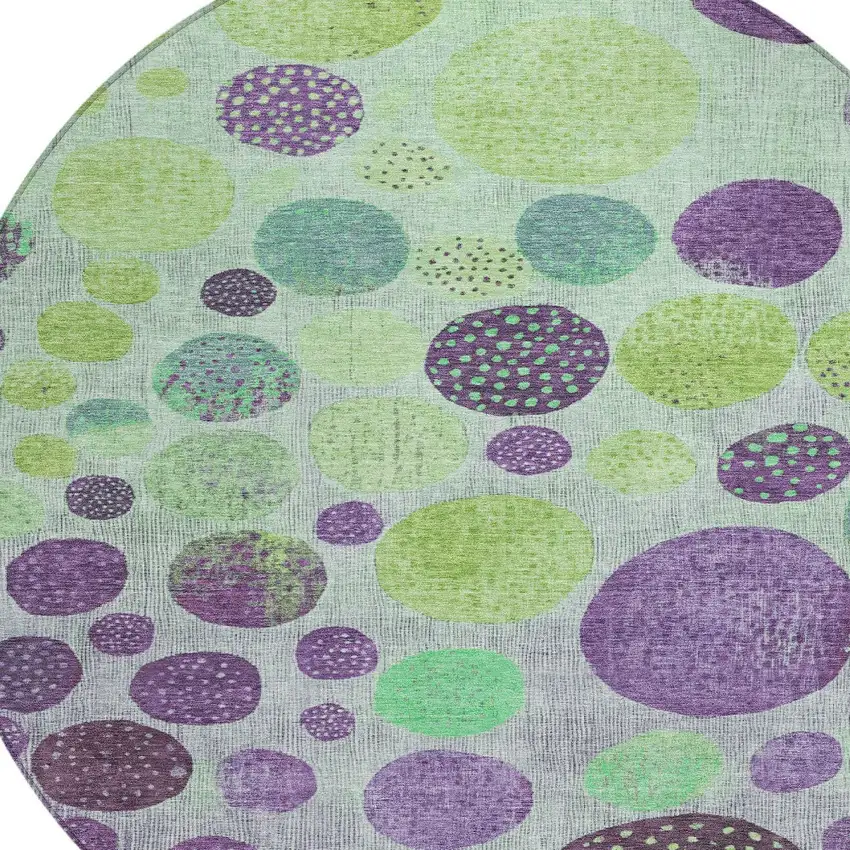 8' Purple And Lime Green Round Geometric Washable Indoor Outdoor Area Rug Photo 7