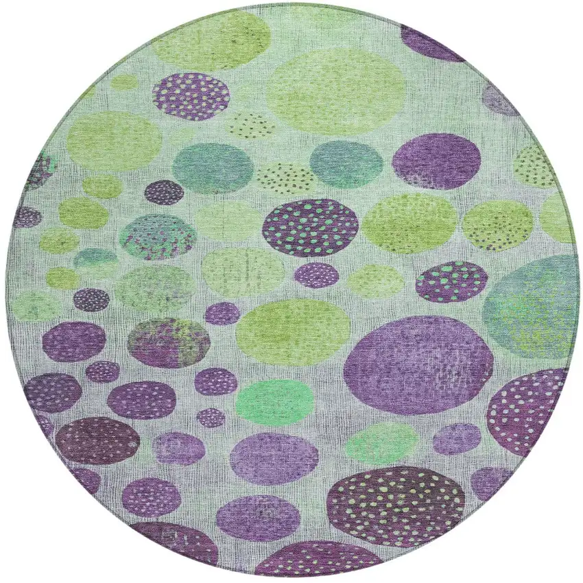 8' Purple And Lime Green Round Geometric Washable Indoor Outdoor Area Rug Photo 3