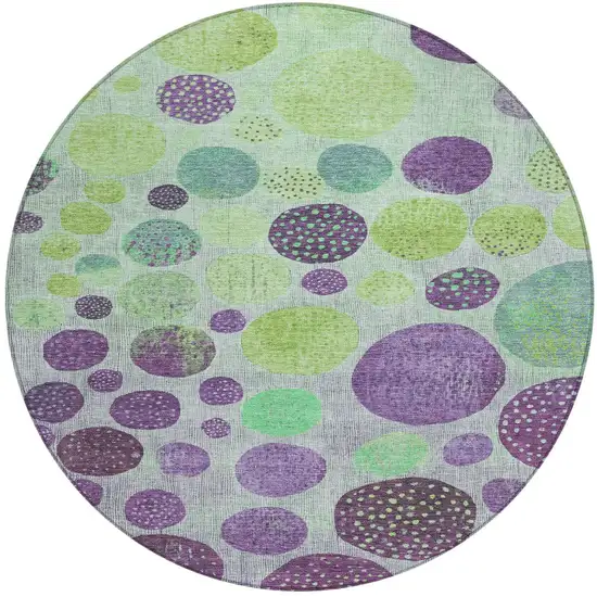 8' Purple And Lime Green Round Geometric Washable Indoor Outdoor Area Rug Photo 3