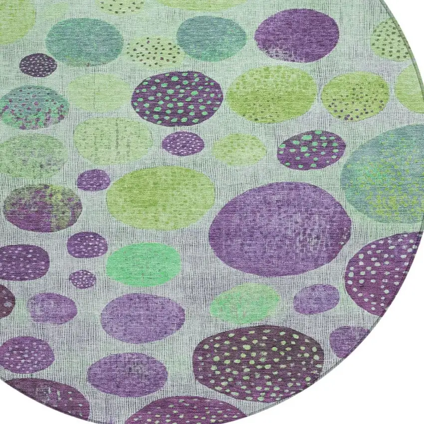 8' Purple And Lime Green Round Geometric Washable Indoor Outdoor Area Rug Photo 4