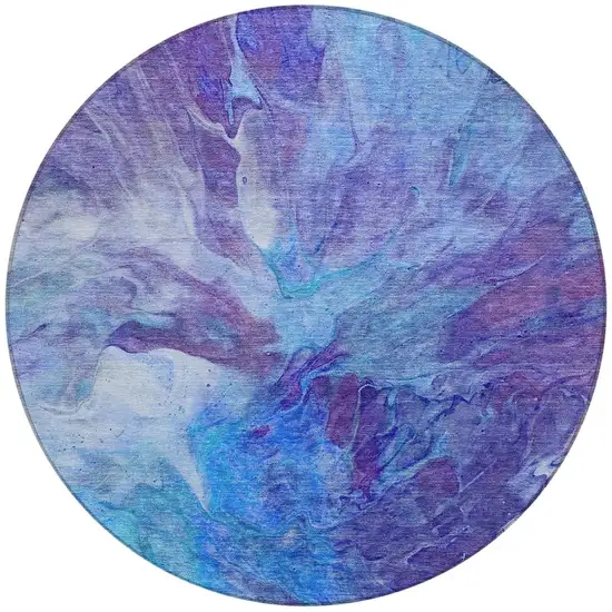 8' Purple And Navy Blue Round Abstract Washable Indoor Outdoor Area Rug Photo 6