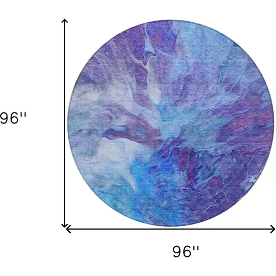 8' Purple And Navy Blue Round Abstract Washable Indoor Outdoor Area Rug Photo 9