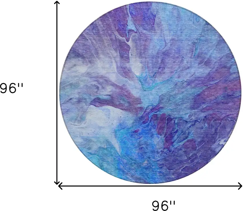 8' Purple And Navy Blue Round Abstract Washable Indoor Outdoor Area Rug Photo 9