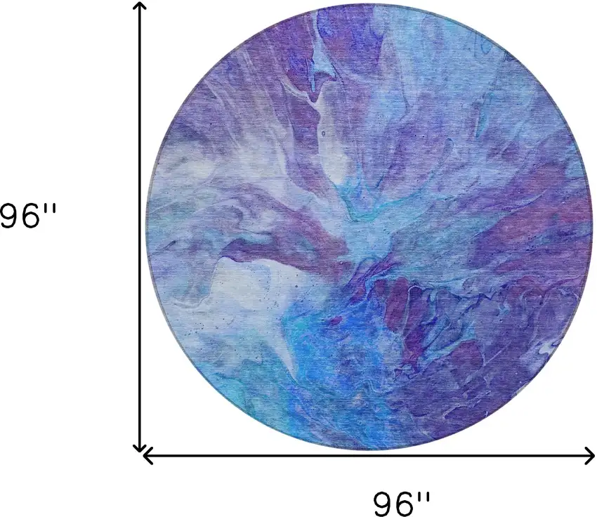 8' Purple And Navy Blue Round Abstract Washable Indoor Outdoor Area Rug Photo 9