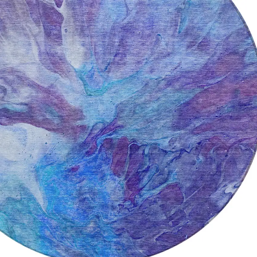 8' Purple And Navy Blue Round Abstract Washable Indoor Outdoor Area Rug Photo 5