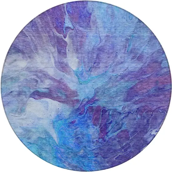 8' Purple And Navy Blue Round Abstract Washable Indoor Outdoor Area Rug Photo 1