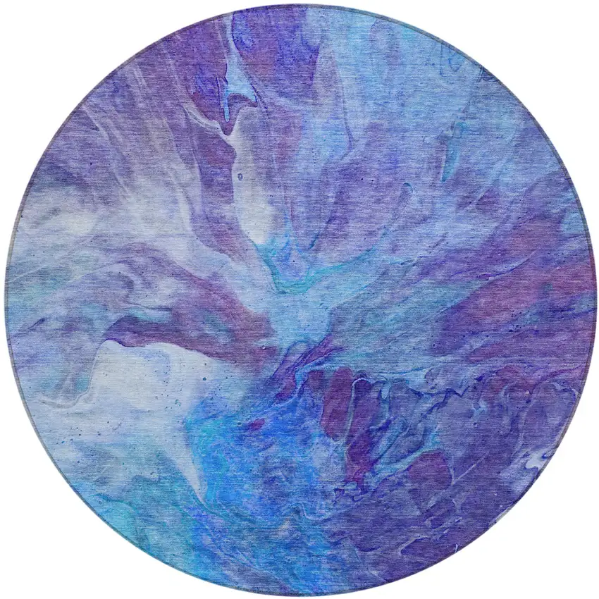 8' Purple And Navy Blue Round Abstract Washable Indoor Outdoor Area Rug Photo 1