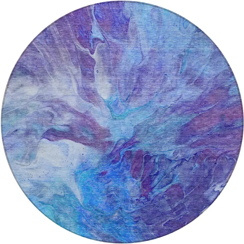 8' Purple And Navy Blue Round Abstract Washable Indoor Outdoor Area Rug Photo 1
