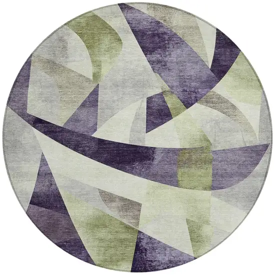 8' Purple And Olive Green Round Abstract Washable Indoor Outdoor Area Rug Photo 3