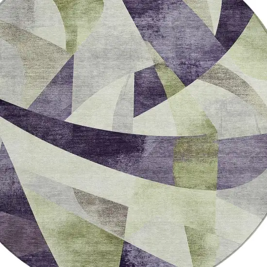 8' Purple And Olive Green Round Abstract Washable Indoor Outdoor Area Rug Photo 4