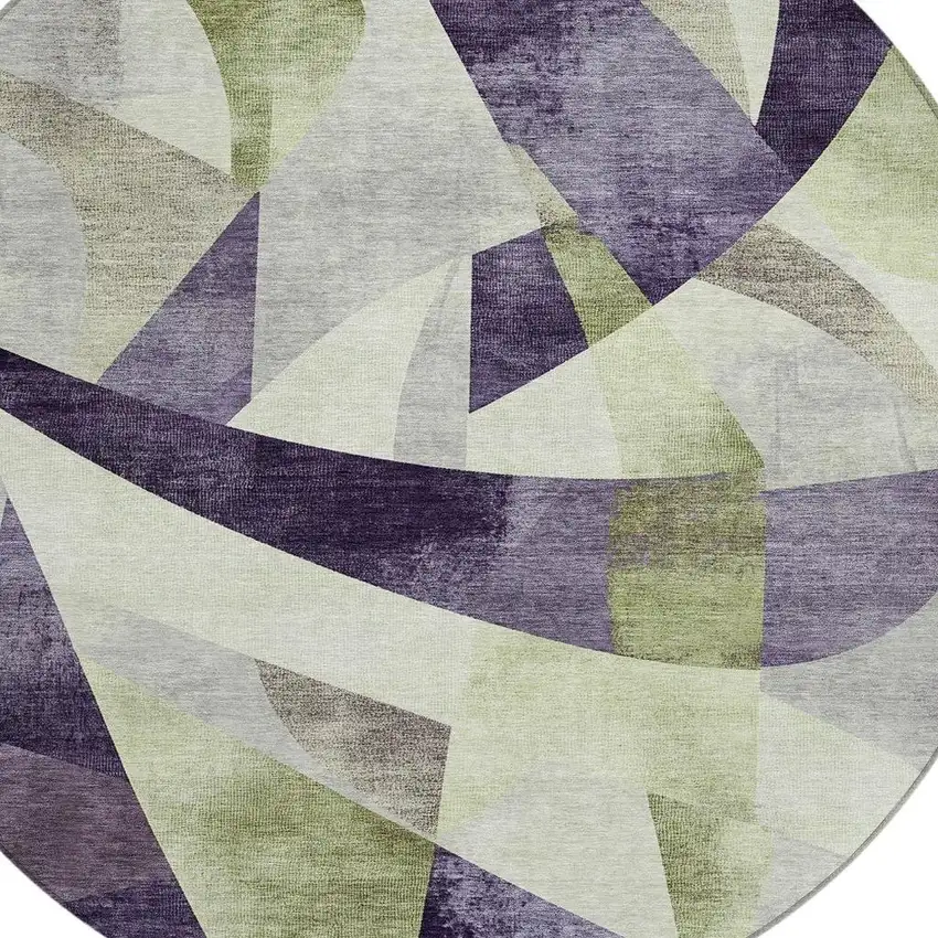 8' Purple And Olive Green Round Abstract Washable Indoor Outdoor Area Rug Photo 4