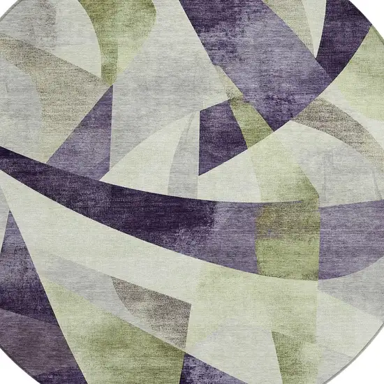 8' Purple And Olive Green Round Abstract Washable Indoor Outdoor Area Rug Photo 9