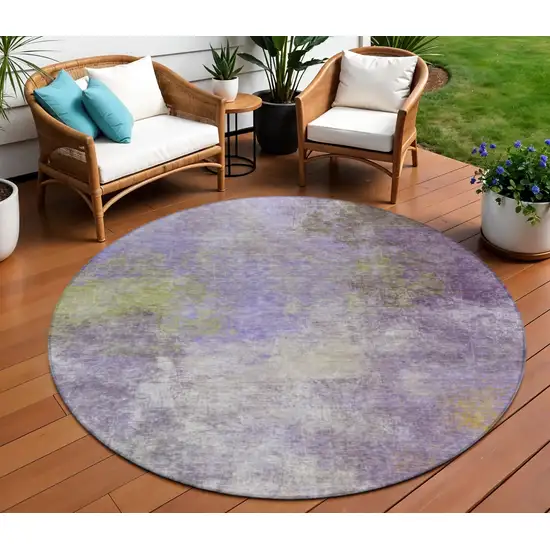 8' Purple And Olive Green Round Abstract Washable Indoor Outdoor Area Rug Photo 2