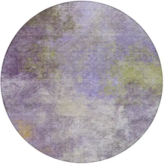 8' Purple And Olive Green Round Abstract Washable Indoor Outdoor Area Rug Photo 4