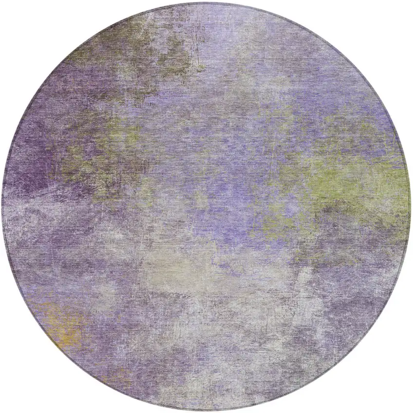8' Purple And Olive Green Round Abstract Washable Indoor Outdoor Area Rug Photo 4