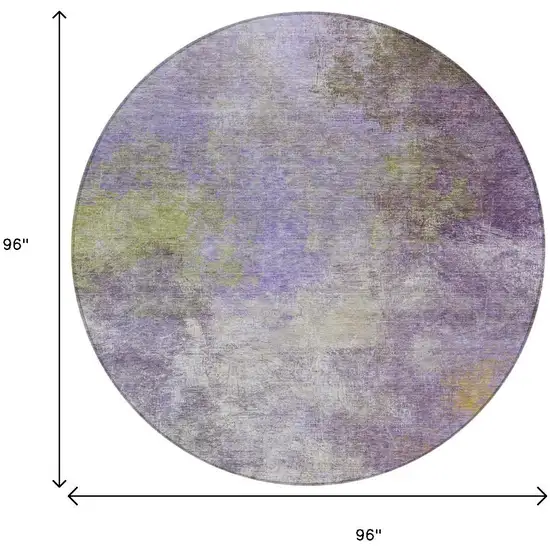 8' Purple And Olive Green Round Abstract Washable Indoor Outdoor Area Rug Photo 8