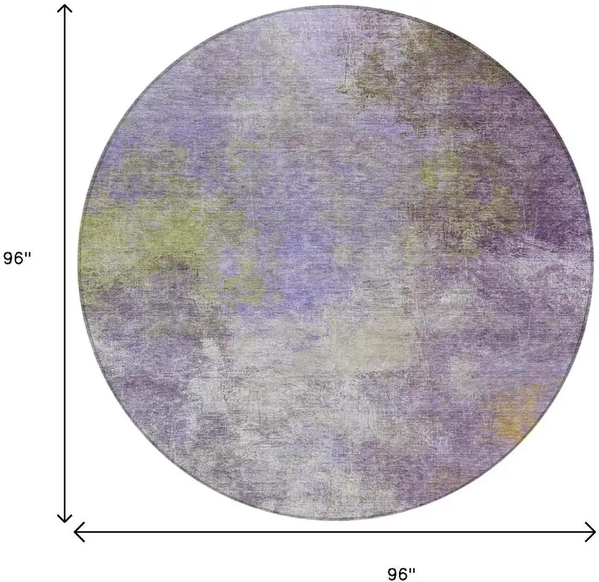 8' Purple And Olive Green Round Abstract Washable Indoor Outdoor Area Rug Photo 8
