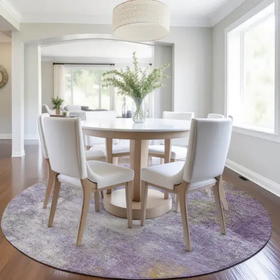 8' Purple And Olive Green Round Abstract Washable Indoor Outdoor Area Rug Photo 6