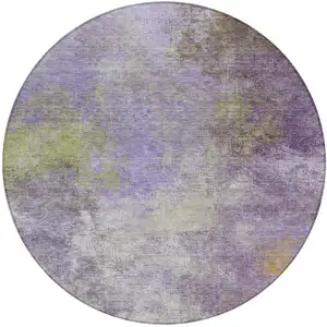 Photo of 8' Purple And Olive Green Round Abstract Washable Indoor Outdoor Area Rug