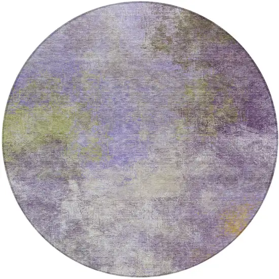 8' Purple And Olive Green Round Abstract Washable Indoor Outdoor Area Rug Photo 1