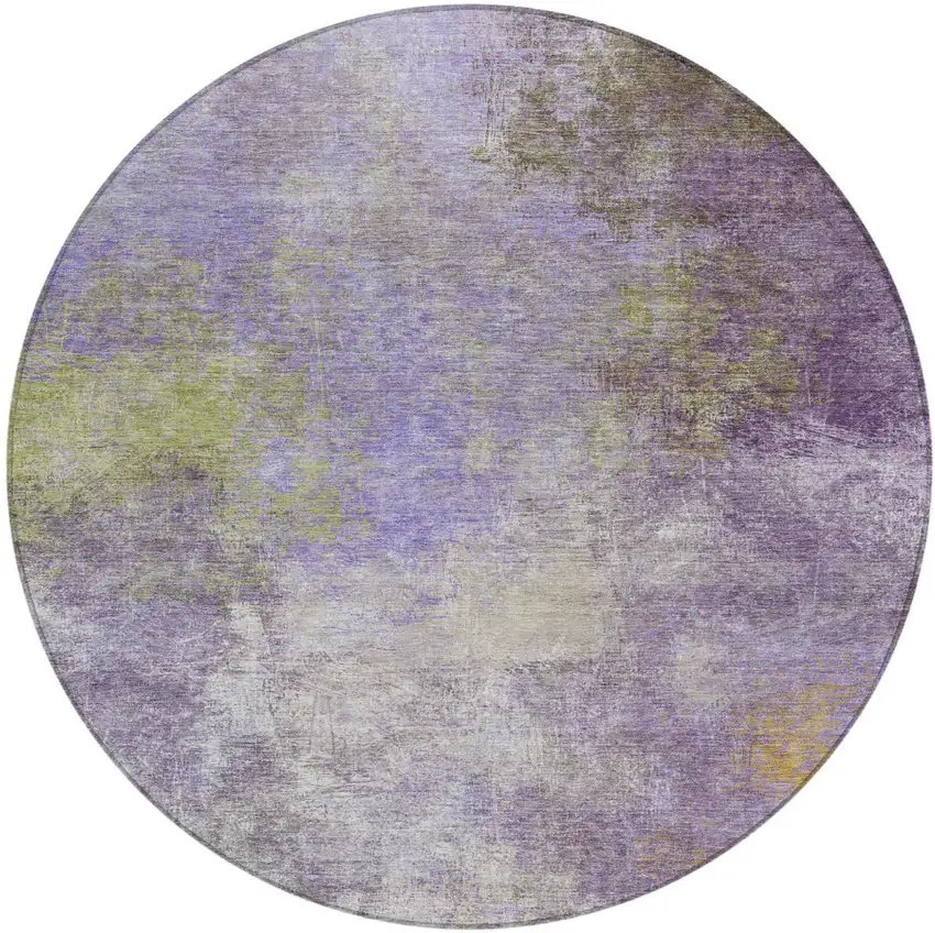 8' Purple And Olive Green Round Abstract Washable Indoor Outdoor Area Rug Photo 1