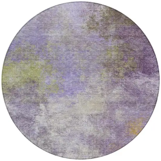 8' Purple And Olive Green Round Abstract Washable Indoor Outdoor Area Rug Photo 3